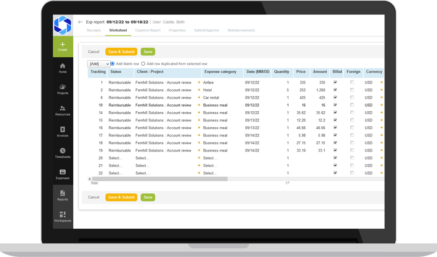 Expense Setup dashboard