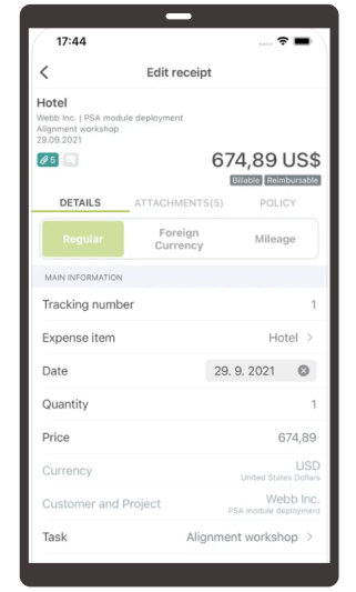 Mobile Expense Entry dashboard